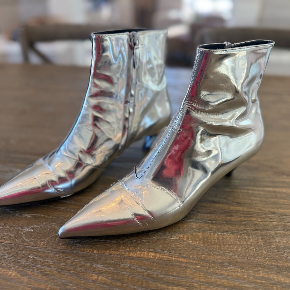 Balenciaga Veau Miroir Argent Booties Size 39 / 8.5 US